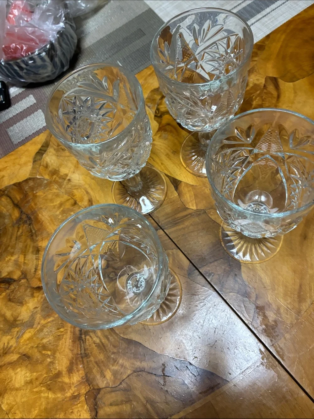 Clear Cut-Pattern Goblet Glasses - Set of 4